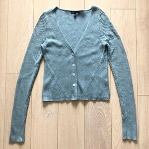 Dynamite Ribbed Shell Button Cardigan in Light Blue
